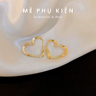 Bông tai nữ, hoa tai nữ, bông tai mạ vàng 18K MPK hình tim rỗng đính đá phụ kiện trang sức 7B4V