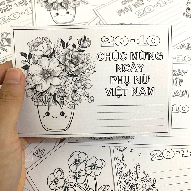 Set 8 Thiệp Tô Màu 20/10 cho bé tô làm thiệp chúc mừng tặng bà, tặng mẹ, tặng cô thật ý nghĩa
