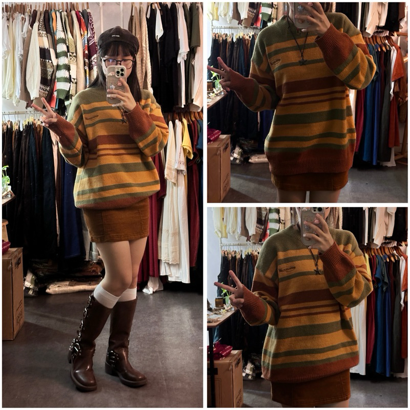  Áo Len Dây Thừng  Thổ Cẩm Màu Vintage Oversize Vui Giáng Sinh 