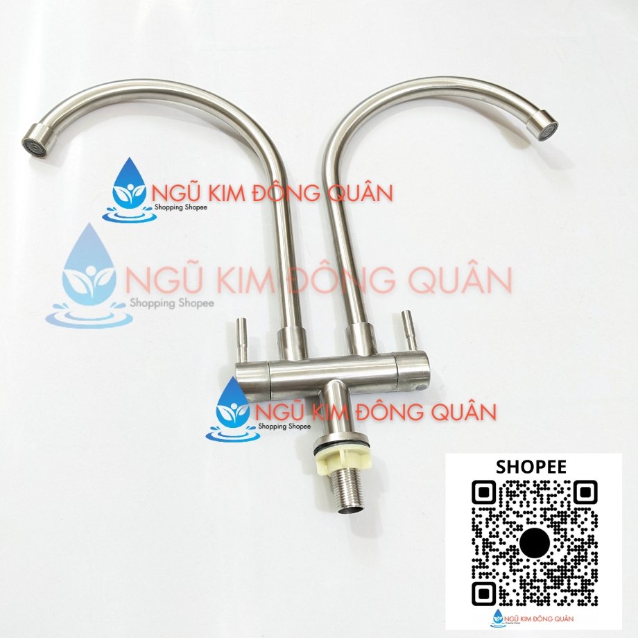 Vòi rửa chén đôi lạnh inox 304 ống phi 18mm