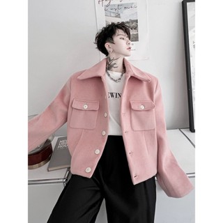 Áo Khoác Dạ Nam Màu Hồng Hottrend Cổ Bẻ 2 Túi Ngực Chất Dạ Lì Cao Cấp.