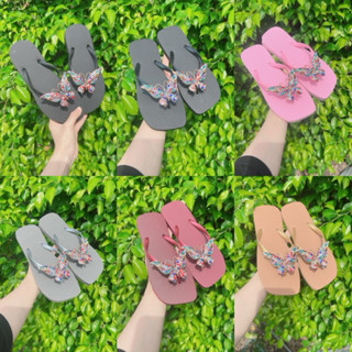   Chân Tròn Tăng Size  Dép Kẹp Charm Bướm 4 Màu Size 36-39 - Đế Cao Su Nhẹ 1cm Đơn Giản 