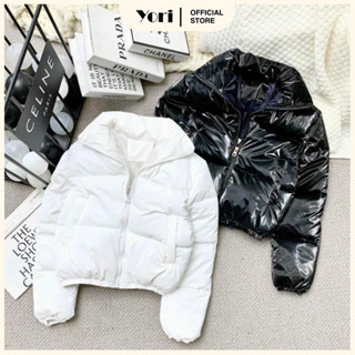 Áo phao béo nữ dáng croptop YORI Chất liệu da bóng mặc tôn dáng tôn da áo khoác phao mùa đông 2024