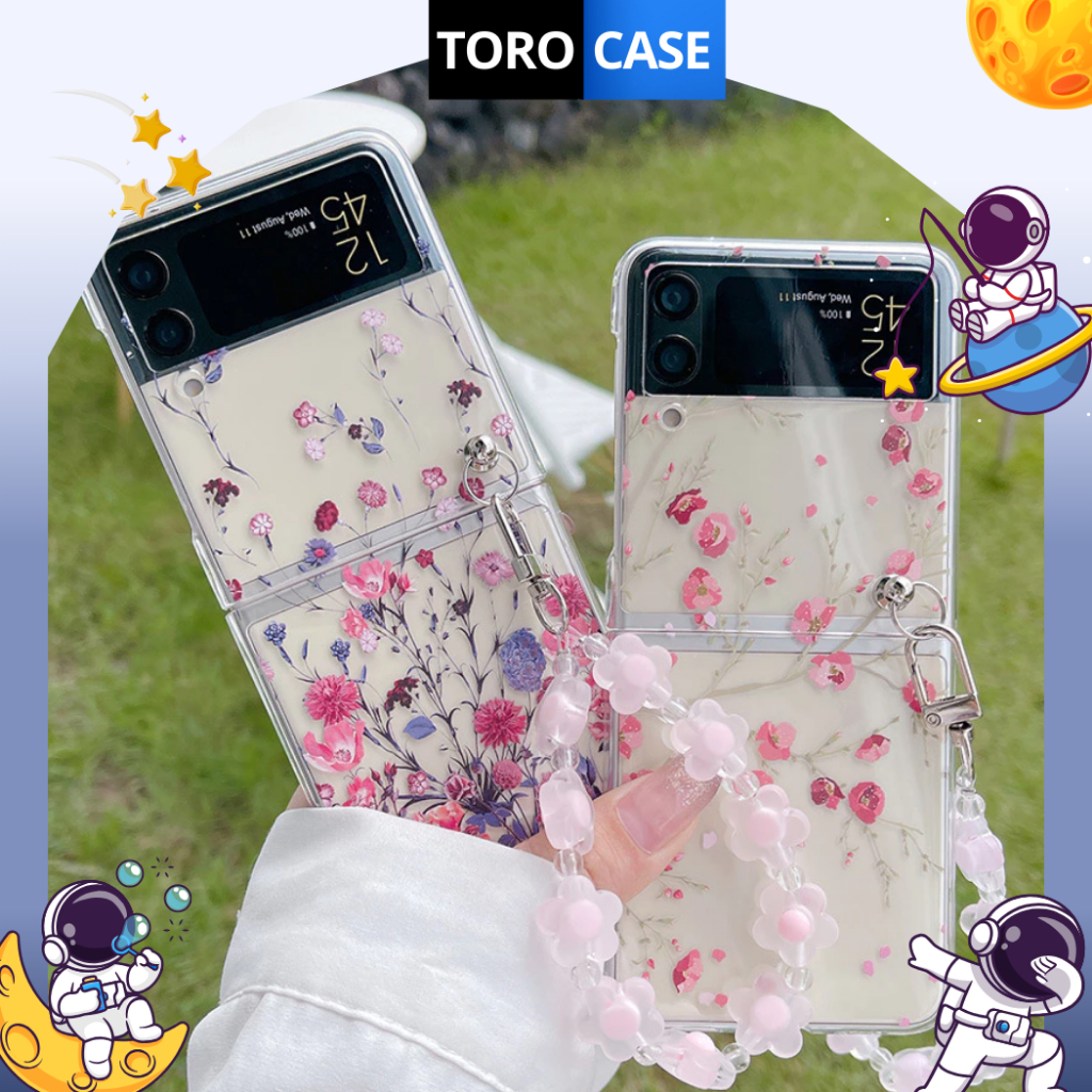 Ốp lưng Samsung Z Flip 5 Z FLip 6 Flip 4 Z Flip 3 ốp điện thoại hoa có dây cho Z flip3 Z Flip4 Z fli
