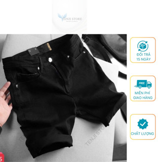 Quần short jean nam màu đen trơn chất bò cao cấp co dãn 4 chiều đẹp form dáng skinny boy phố TENJI mẫu mới