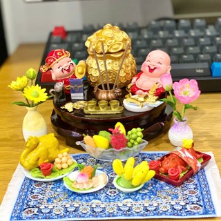 Bàn thờ mini hủ vàng Bàn thờ thần tài Ông địa tài lộc may mắn Chibi Trang trí bàn làm việc