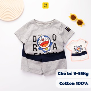 Bộ bé trai quần áo trẻ em In Hình Doraemon đáng yêu, Thun Cotton Mềm mịn mát full size Cho Bé Đến 55Kg