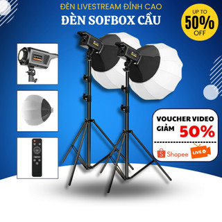  Đèn livestream softbox cầu Đèn chụp studio công suất lớn - Đèn studio 3 màu sáng mịn chân 2m1 Thegioidienlive.com 