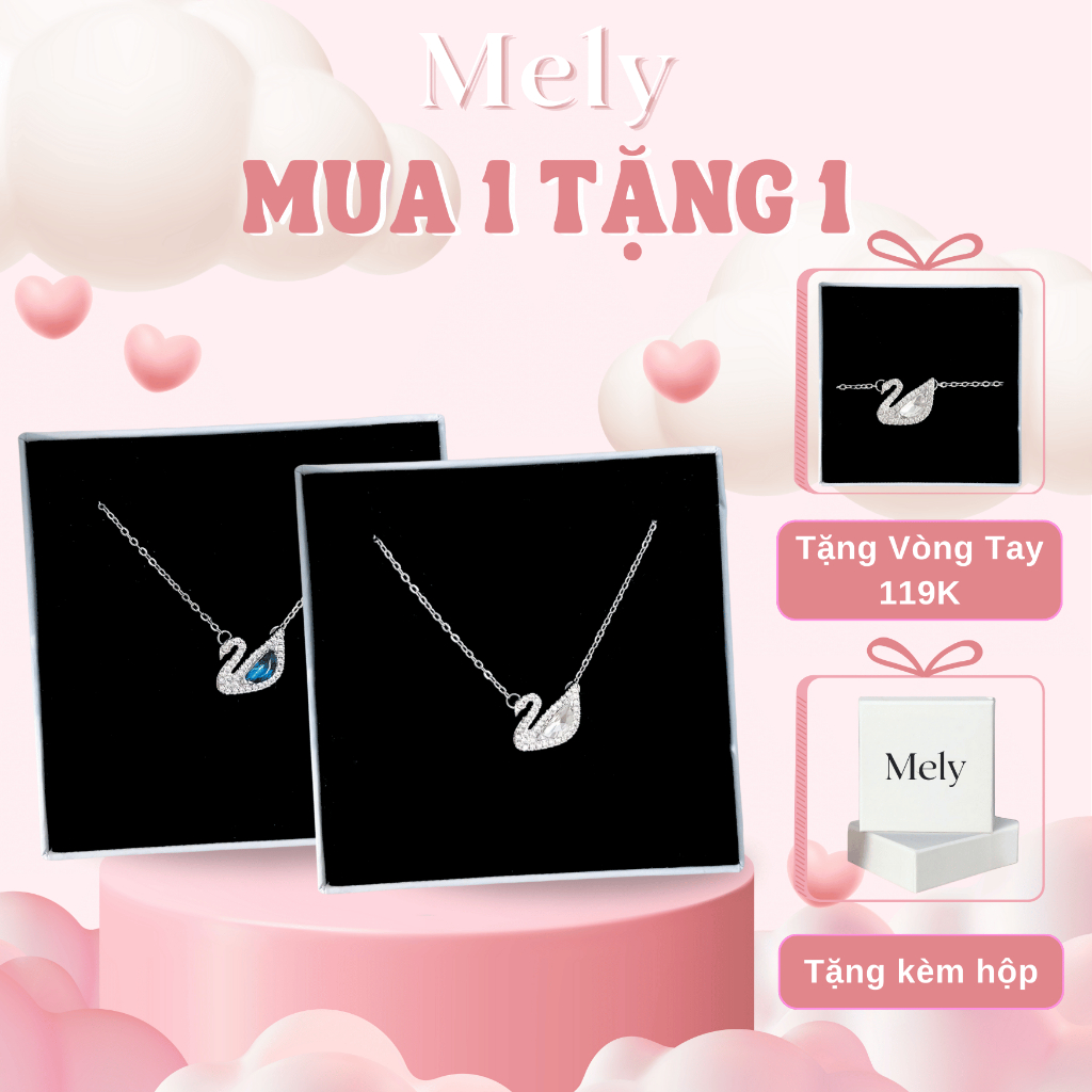 [Mua 1 tặng 1 vòng tay thiên nga] Dây chuyền thiên nga đính đá cao cấp nhiều màu SWAN Mely (Kèm hộp)