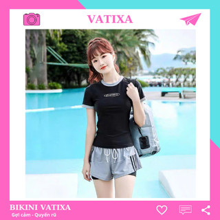  Đồ bơi nữ 2 mảnh bikini đi biển tay ngắn quần đùi hai lớp kín đáo dáng thể thao năng động VATIXA BKN156 