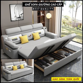 Giường Ngủ Sofa Gấp Gọn Thành Ghế Sofa. Nệm Cao Su. Giường Sofa Vải Lanh Cao Cấp Có Ngăn Chứa Đồ, Cổng Sạc USB.