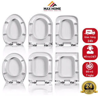 Nắp bồn cầu đóng êm nhựa trắng dày dặn, chịu lực, đầy đủ chốt phụ kiện phù hợp với mọi loại bồn cầu
