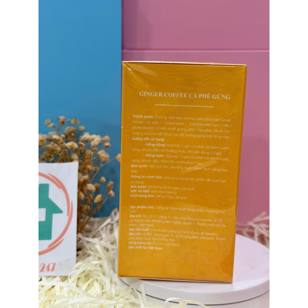 Cafe giảm cân Ginger coffee cà phê gừng giảm cân, giảm mỡ bụng, vòng eo, an toàn, hiệu quả, hộp 20 gói