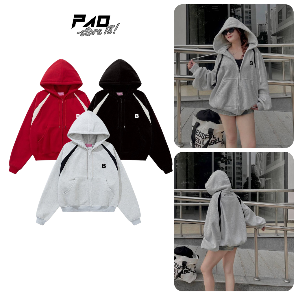 Áo Khoác Hoodie Zip Nỉ Bông Form Boxy Chữ Thêu Belly Bear Unisex Dành Cho Nam Nữ PAO_STORE18