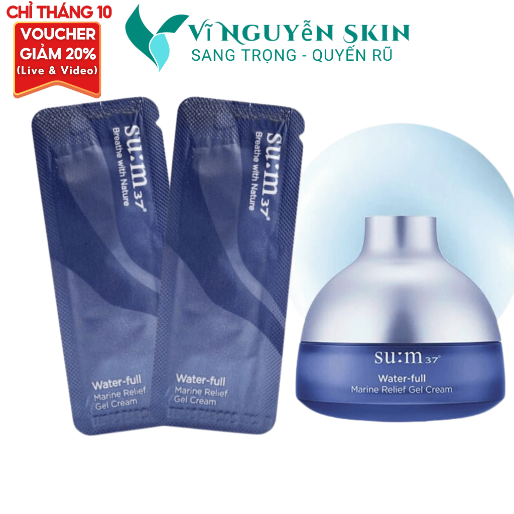 Gói Sample Kem Dưỡng Sum Xanh Cấp Nước, Kiềm Dầu Water-full Marine Relief Gel Cream ViNguyenSkin