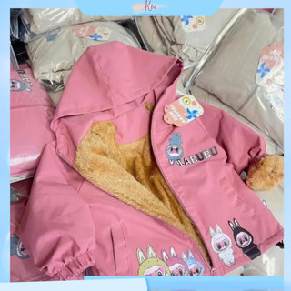  Áo khoác gió Labubu 2 lớp lót lông cừu siêu ấm cho bé trái Áo gió cho bé trai bé gái 2 lớp dễ thương ấm áp 