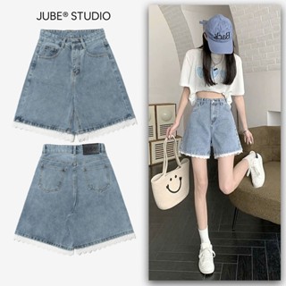 Quần Ngố Ống Rộng JUBE Kiểu Dáng Trơn Viền Ren Kiểu Thời Trang