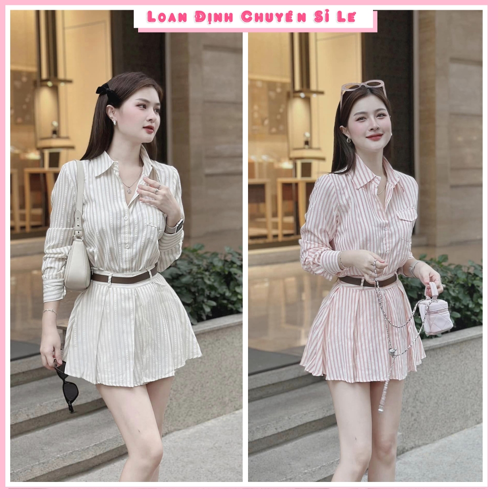 Sét váy kẻ chân xếp li có lót quần kèm đai lưng y ảnh LD153