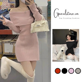 Gaeul store- Váy Len Trễ Vai Body Quảng Châu len dày ấm