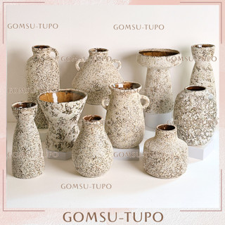 Bình hoa gốm Rustic SAN HÔ men Xám size Nhỡ, lọ hoa men Sôi Atlantic gốm sứ tupo Bát Tràng