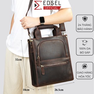 Túi đeo chéo xách tay nam da bò sáp thật đựng ipad 11 inch, sách A4 nhiều ngăn cao cấp EDSEL phong cách retro coffee