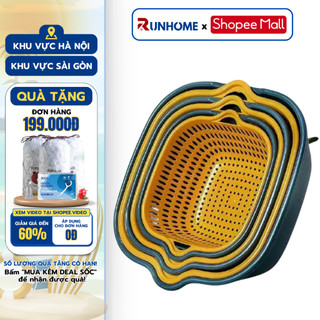 Bộ Rổ Nhựa RUNHOME 6 Món, Hình Chữ Nhật Kèm Chậu Ráo Nước 3 Kích Thước Tiện Lợi