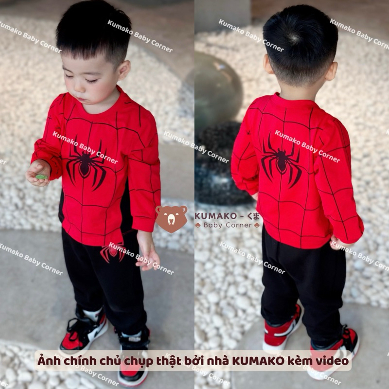 Bộ Thu Đông Bé Trai Người Nhện Spiderman Đỏ Đen @minibebe Áo Cotton 100% Quần Da Cá - Ảnh Chính Chủ KUMAKO