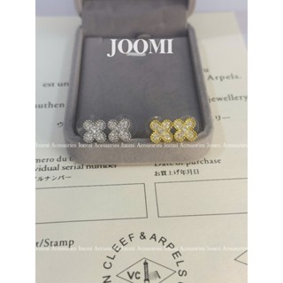  Khuyên tai cỏ 4 lá đính đá zircon mạ bạc 925 cao cấp bông tai cỏ bốn lá siêu hot Joomi 