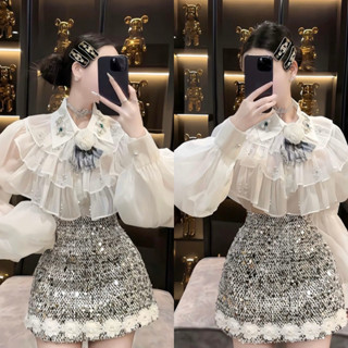 Sét Đầm Tiểu Thư Thiết Kế 3 Món Áo, Chân Váy kèm Nơ Cài Ngực ANNASTORE Váy Nữ Chất Liệu Cao Cấp Sang Trọng Quyến Rũ. T08