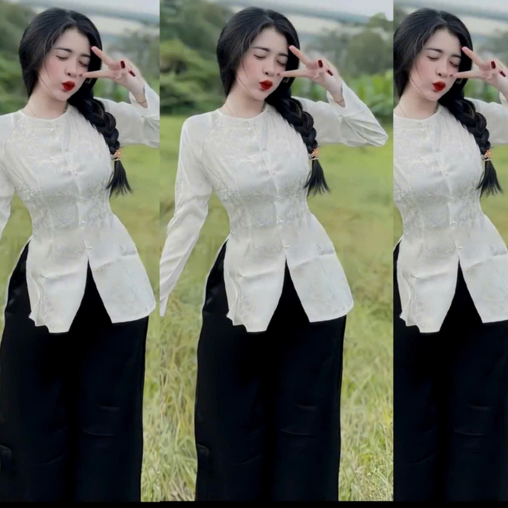 ÁO LẺ BÀ BA GẤM HOA TRẮNG