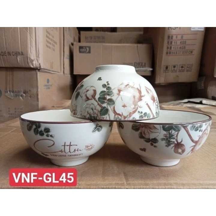 combo 10 chén, 6 chén sứ 4d  xanh lá nhạt ăn cơm GL45