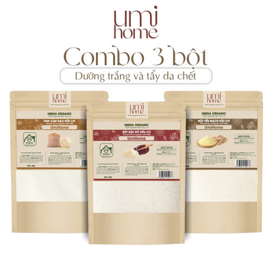 Combo 3 bột dưỡng trắng UMIHOME gồm bột yến mạch, đậu đỏ, tinh cám gạo (40gx3)