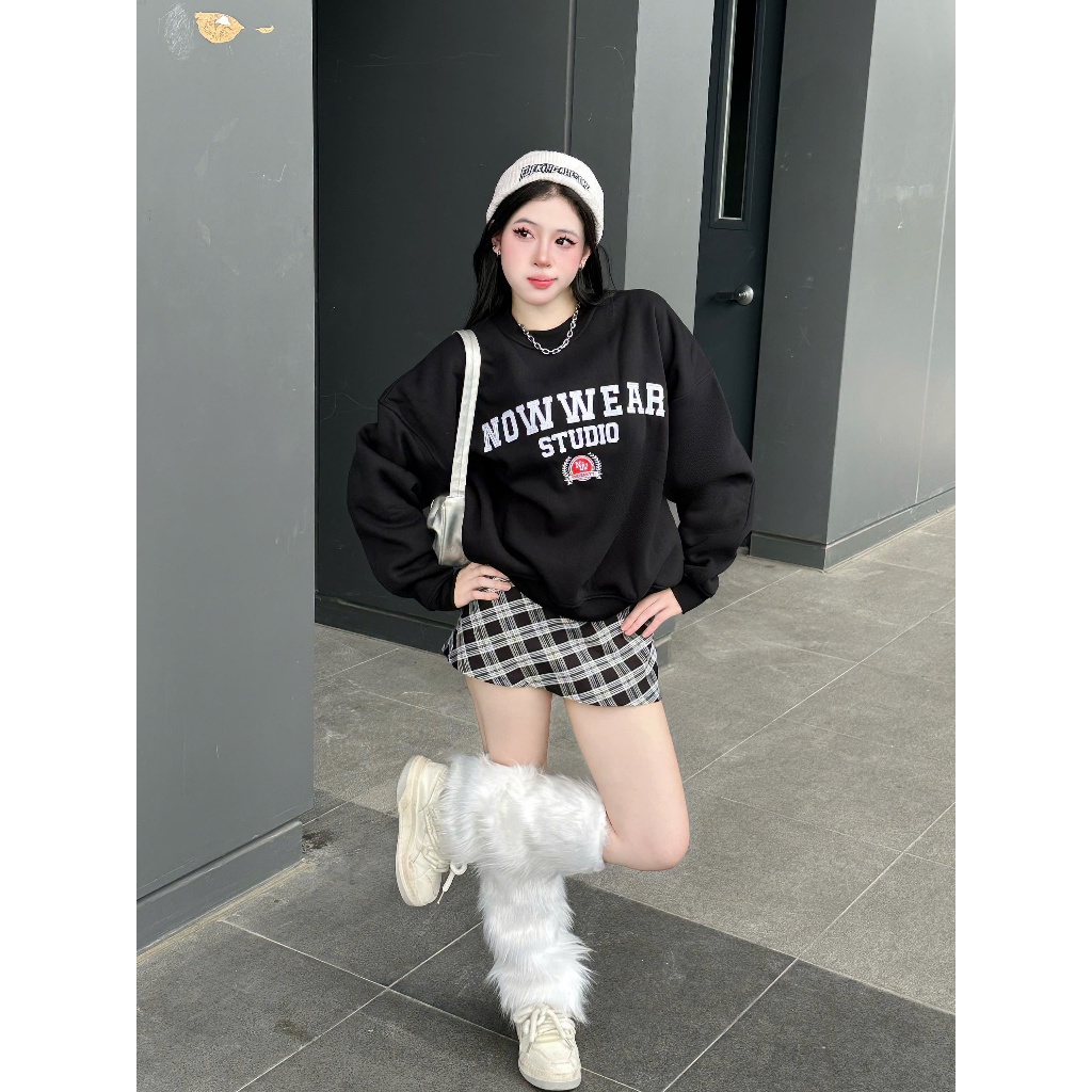 Áo Nỉ Sweater Thêu 3D Nowwear Tay Phồng Form Boxy Chất Nỉ Bông Dày Dặn Nam Nữ Unisex Women Top