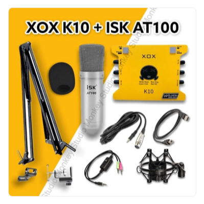 Bộ Combo Mic Thu Âm Hát Livestream Soundcard XOX K10 2020, MIC ISK AT100 Thu Âm chuyên nghiệp