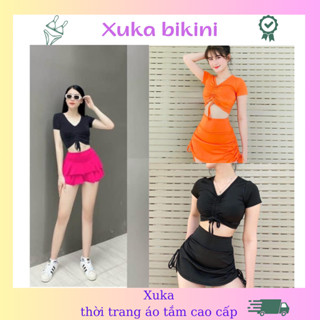 Đồ bơi nữ kín đáo bikini 2 mảnh đồ đi biển áo dây rút váy có quần đùi bên trong dể thương XUKA XK45