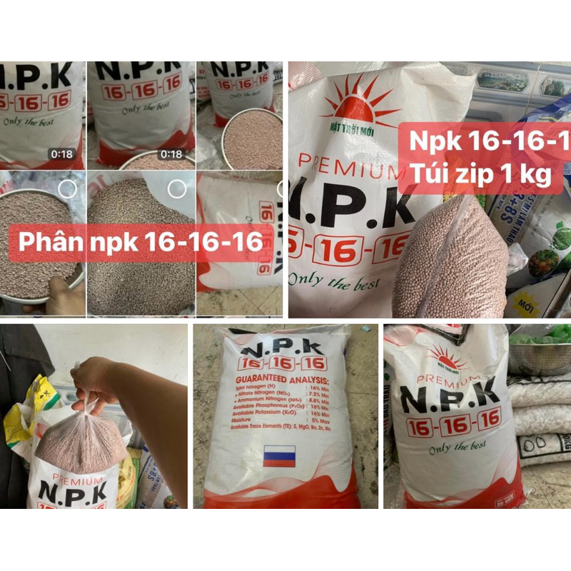 Phân bón hỗn hợp npk 16-16-16 đều .npk 16-16-16 túi zip 1 kg