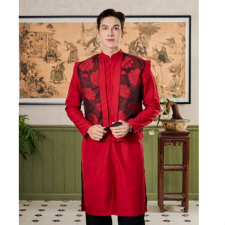 (Không Kèm Theo Quần) Áo Dài Nam Cách Tân Hai Lớp Hoạ Tiết Gấm Hoa Cúc Thương Hiệu Mr Twins