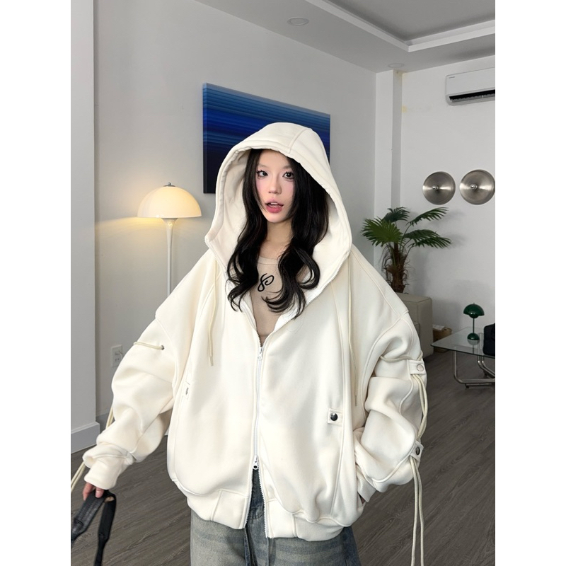 Áo Khoác Zip Cổ Cao Phối Dây Nỉ Bông Và Nỉ 2 Da YC1996 - áo khoác nỉ dây kéo phối dây | BigBuy360 - bigbuy360.vn