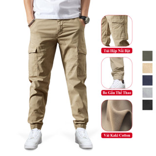 Quần Jogger Kaki Túi Hộp Nam VICENZO Cạp Chun Bo Gấu Cá Tinh. Quần Dài Kaki Jogger Túi Hộp Nam