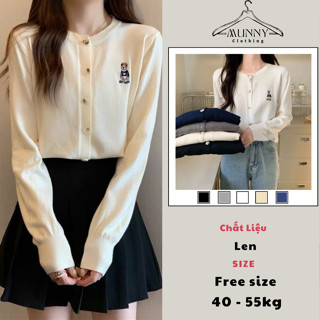 Áo khoác len cardigan thêu gấu MUNNY CLOTHING áo len nữ mỏng cổ tròn mềm mịn dài tay 315