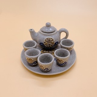 Bộ ấm chén thờ men rạn nổi Phúc Thọ - Chợ Sứ Bát Tràng - ấm chén mini thờ