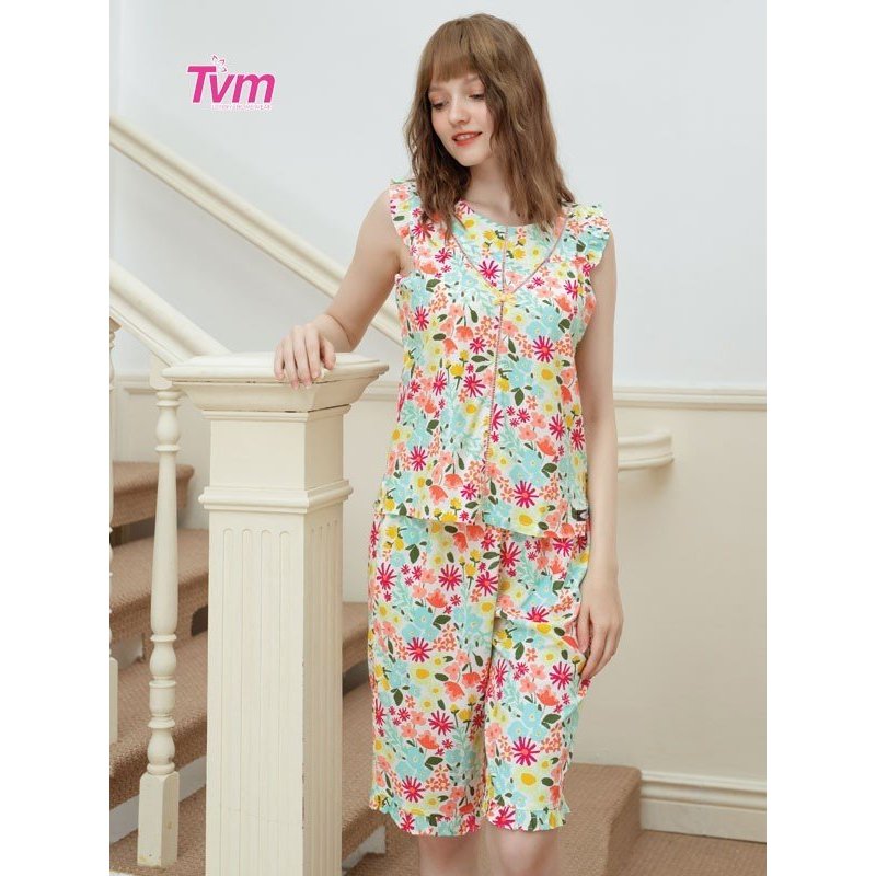 Bộ lửng nữ sát nách B636 Tvm Luxury Homewear, chất liệu tole hàn