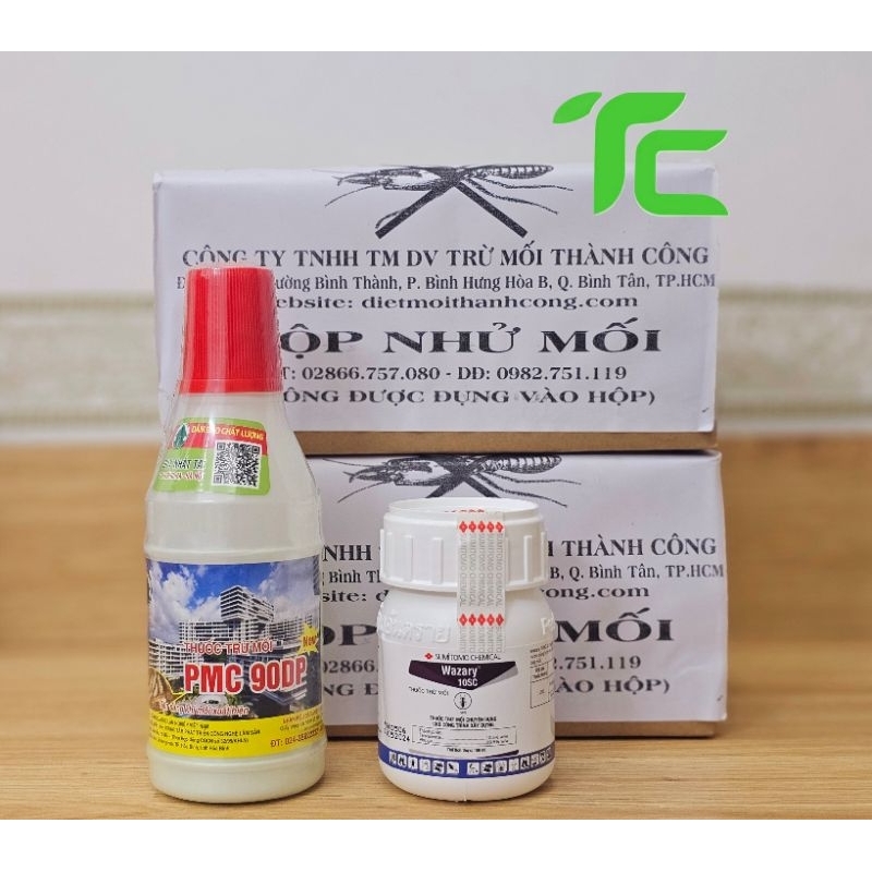 Combo đầy đủ tự diệt mối tại nhà : 2 Hộp nhử mối + 1 Chai PMC90 + 1 Chai Wazary 100ml