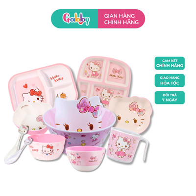 Bộ Tô Khay Chén Đĩa Ăn Dặm Nhựa Melamine Oasis Park Hình Hello Kitty Đáng Yêu Cho Bé