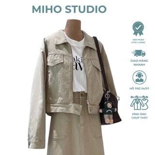 Áo khoác jean kaki dáng lửng chất vải dày dặn 320g Miho Studio