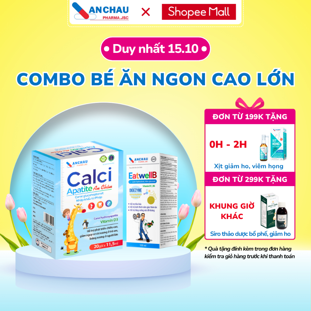 Combo ăn ngon cao lớn Siro ăn ngon An Châu EatwellB và Canxi sữa hữu cơ An Châu Apatite chứa D3K2