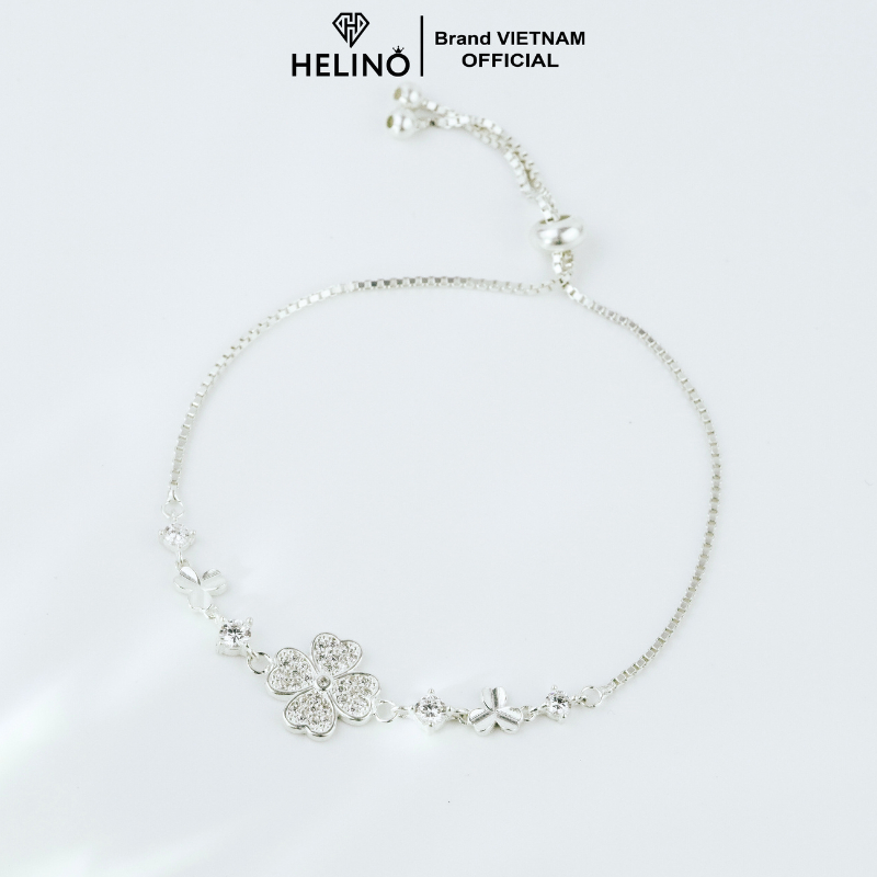 Lắc tay bạc nữ HELINO cỏ bốn lá may mắn đính đá bản dây rút V33