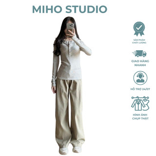  Quần kaki pha jean ống rộng dày dặn Miho Studio 