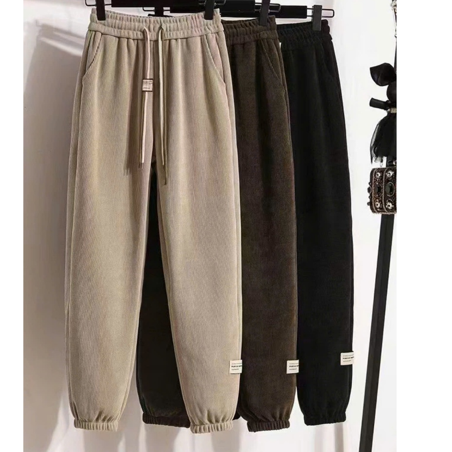Quần jogger nỉ tăm lót lông logo gấu, quần jogger bo gấu phong cách năng động, trẻ trung