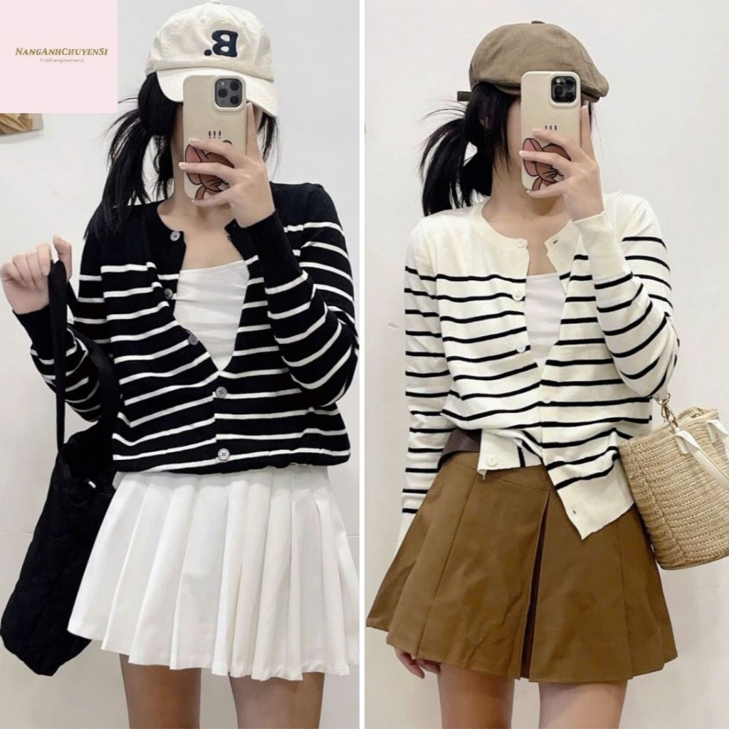 Áo Khoác Cadigan Len Lông Thỏ, Áo Len Dệt Kim Cài Cúc Kẻ Sọc Ngang Len Trơn Mền Hàng Qccc Năng Động 